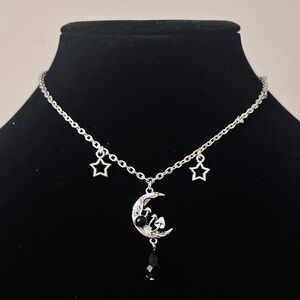 Hand Crafted Silver Moon and Star Necklace